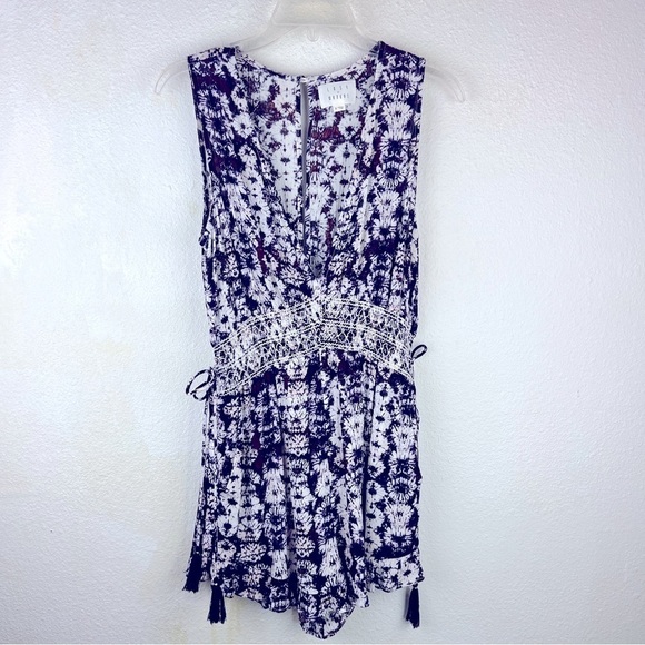 LOST + WANDER Batik print Romper, Size Medium. Cut low front & back, button